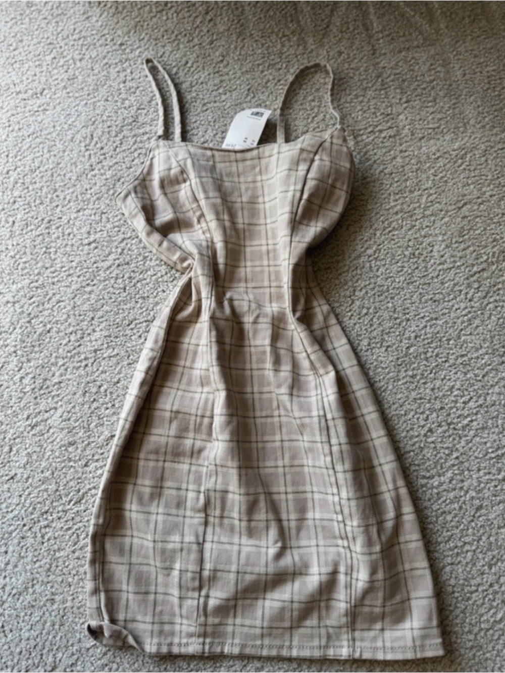 H&M Beige Plaid Spaghetti-Strap Midi Dress sexy casual party NWT